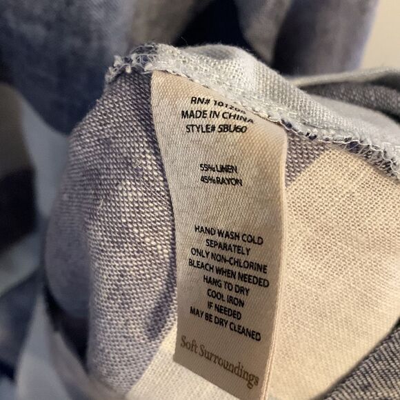 Soft Surroundings Top Womens Plus 2x Blue Plaid Long Sleeve Linen blend - Picture 4 of 5